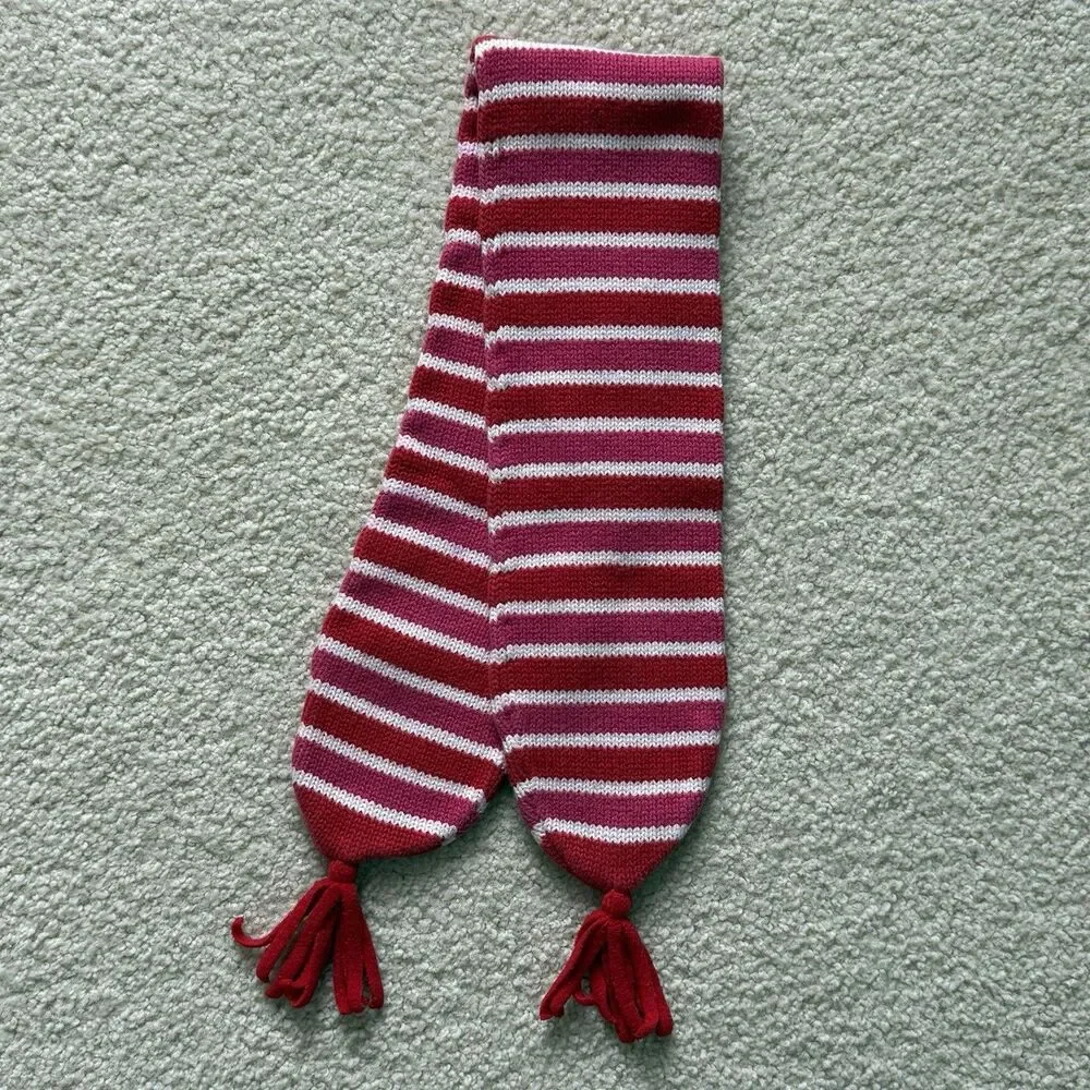 Gymboree VNTG Valentine Striped Pink Red Winter Knit Scarf w Tassels One Size